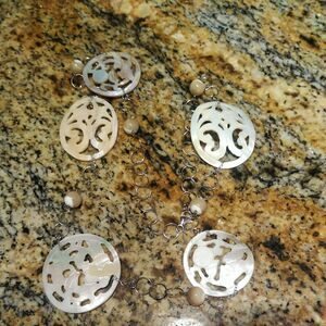 Exquisite Sterling Silver Mother of Pearl Hand Carved Flowers Link Necklace 26”